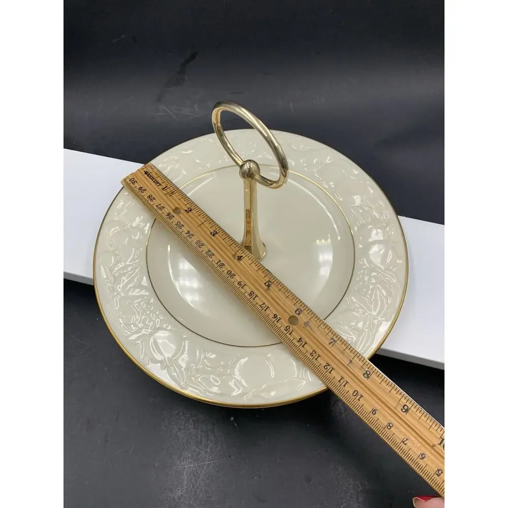 Lot of 2 Lenox Serving Pieces - Fruits of Life Tidbit Tray - Triad Leaf Embossed